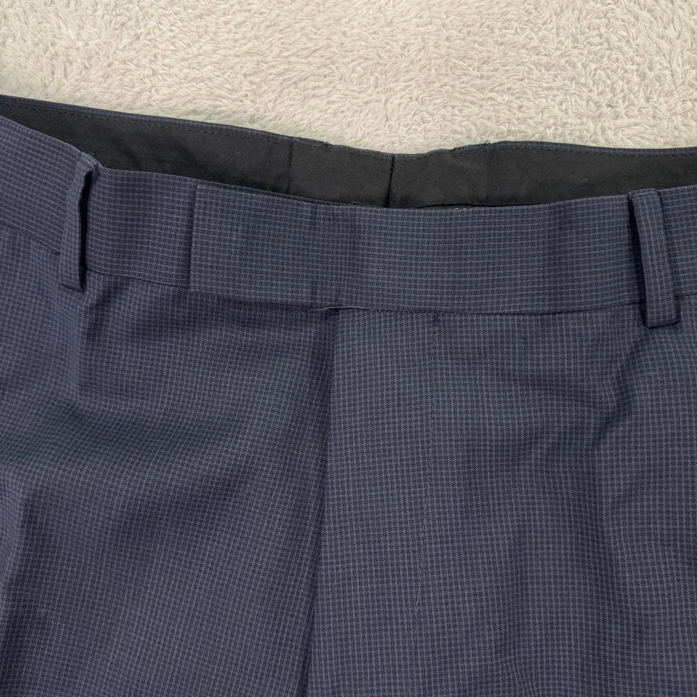 Hugo Boss Men's 36x33 Dress Pants Blue Check Plaid Trousers Straight Fit Wool